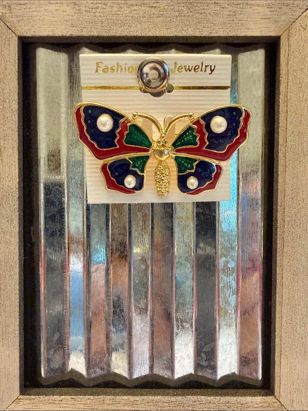 Colorful Enamel Butterfly Brooch with Pearls 2.5” x 1.5”